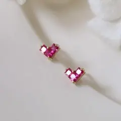 シルバー925純銀製ガーネットハートピアス　金アレ対応 CZダイヤ　14KGP