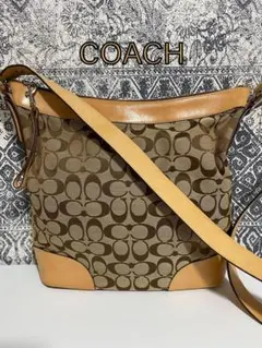 【美品】COACH コーチ シグネチャー キャンバス ショルダーバッグ ブラウン