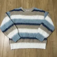 【しまむら saori】起毛マルチボーダーニットプルオーバー　ブルー　モヘア