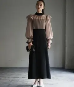 結婚式　ドレス　シフォン袖付き お呼ばれドレス　オケージョン　20代　30代