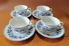 青い花柄 ティーカップ 4個セット