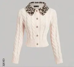 アプリコット　レオパード柄ニットカーディガン