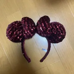 ミニー　スパンコールカチューシャ ワインレッド　ベロア