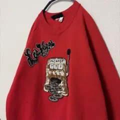 ラスベガス ジャックポット スパンコール 刺繍 スウェットシャツ 赤 レッドのサムネイル