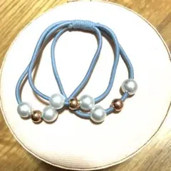 水色パール付きヘアゴム