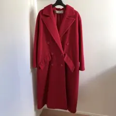 ウール　ロングコート　赤　古着　ヴィンテージ　レッド　レディース　オーバーサイズ