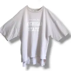 サマンサモスモス ロゴプリントTシャツ アシメントリー コットン 英字ロゴ F