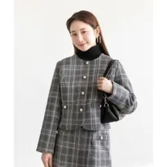 RANDA ノーカラークロップドジャケット （CHECK）
