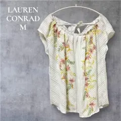 希少 LAUREN CONRAD 【M】花柄オフショルダーシャツ 総柄 ホワイト
