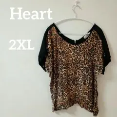 カットソー ゆったりHeart ヒョウ柄 半袖Tシャツ 2XL シースルー