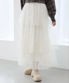 チュールティアード ロングスカート ホワイトのサムネイル