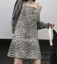 韓国風ヒョウ柄キャミソールワンピース