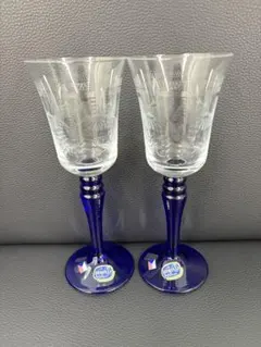 【未使用】ボヘミアグラス ワイングラス ペア 2脚 チェコ製 高さ16cm