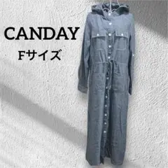タグ付き　未使用　CANDAY デニム風フード付きロングシャツワンピース F