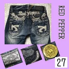 【27】RED PEPPER y2k ウィング刺繍　ダメージ加工フレアデニム