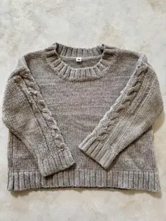 グレー ニットセーター もちふわ シンプル 無地 ゆったり ケーブル編み 90