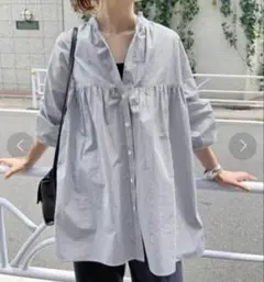 美品】BEARDSLEYフレアロングストライプシャツ ブラウン コットン素材