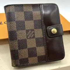 良品 ルイヴィトン ダミエ エベヌ コンパクトジップ 二つ折り 財布