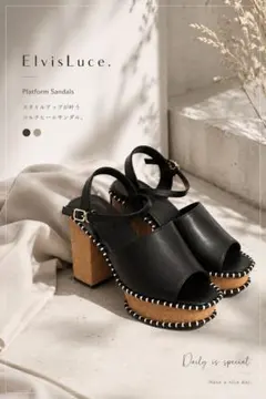 厚底 コルクヒール サンダル ブラック Mサイズのサムネイル