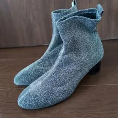 交渉可 ZARA ラメ ショート シルバー ソックスブーツ 銀