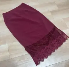 エンジ　ボルドー　レース　チュール　おスカート
