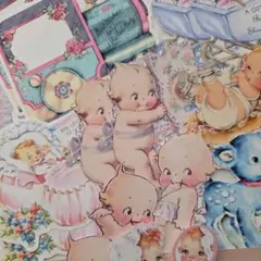 レトロベビー　コラージュ素材　ダイカット　ジャンクジャーナル