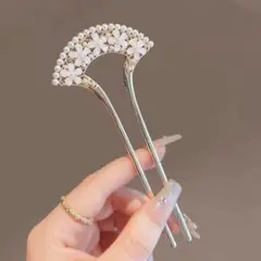 ヘアフォークお花 白 ゴールド かわいい上品 和装最安即発送かんざし浴衣ラス1