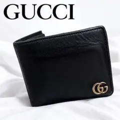 GUCCI グッチ 二つ折り財布 GGロゴ ゴールド金具 ブラック レザー 正規
