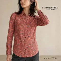 ギローバー SHIPS 小花柄シャツ 七分袖 イタリア製 S ストレッチ 古着 