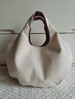 11号ビンテージ帆布ナチュラル(裏地赤)ころりん丸底グラニーバッグ　ハンドメイド