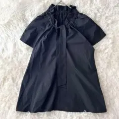 良品 プラステ タイプライターギャザーブラウス 黒 M 夏 無地 レディースのサムネイル