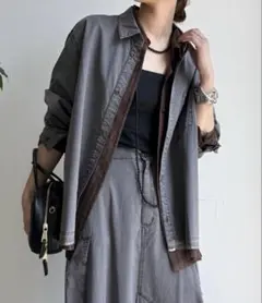 DOUDOU 綿リヨセルピグメントビッグシャツ　シャツ　カーゴスカートのサムネイル