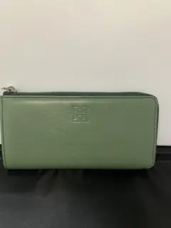 HIROFUグリーンレザー長財布 エンボスロゴ
