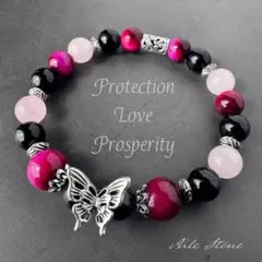 【恋愛×愛情】オニキス×ピンクタイガーアイ×ローズクォーツ ブレスレット