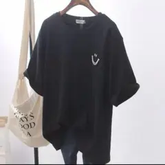 週末価格 レディース Tシャツ スマイルマーク ニコニコ ブラック