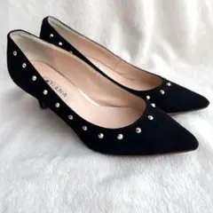 DIANA スタッズ付き スエードパンプス 22.5 ブラック ヒール 難あり