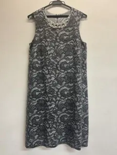 レース柄 ワンピース パール　パーティドレス　結婚式　お呼ばれドレス　9号　M