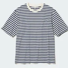 ユニクロ オーバーサイズボーダーTシャツ（5分袖） L ネイビー 半袖