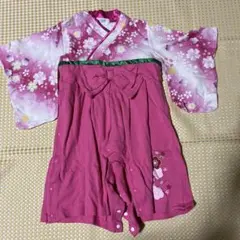 ピンク 花柄 着物風ロンパース 80cm