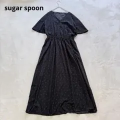 シュガースプーン　花柄ロングワンピース Vネック 半袖 ウエストゴム 黒 赤