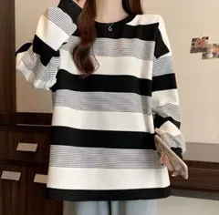 レディース 長袖トップス ボーダー柄 ゆったり 秋冬