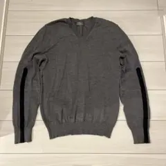 Dior homme グレー Vネック ニットセーター 古着 80s USA製 Christian Dior ワンポイント Vネック アクリル ニット