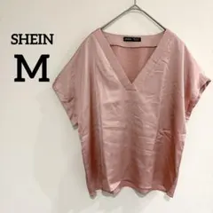 SHEIN【M】ピンク Vネック フレンチスリーブ ブラウス