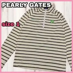 パーリーゲイツ パイル地 ボーダー 長袖カットソー ハーフジップ 刺繍ロゴ