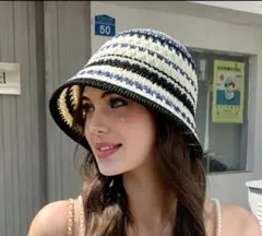 ストライプ バケットハット ホワイト ネイビー ブラック