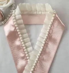 重ね襟・伊達襟・飾り襟 ꕤ シャンパンピンク オフホワイトフリル パール