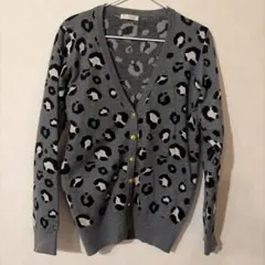 ヒョウ柄 Vネック カーディガン グレー