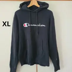 Champion チャンピオン プルオーバーパーカー ネイビー　ロゴ刺繍　XL