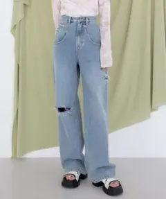 ユヌマンション　ダブルスリットヴィンテージデニムパンツ　Lサイズ