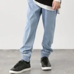 グローバルワーク スゴラクカットデニムリブパンツ ライトブルー 160